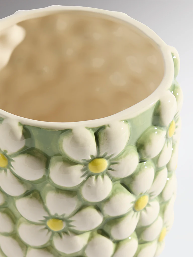 Westside Home White and Green Daisy Pot - Large - Image 3