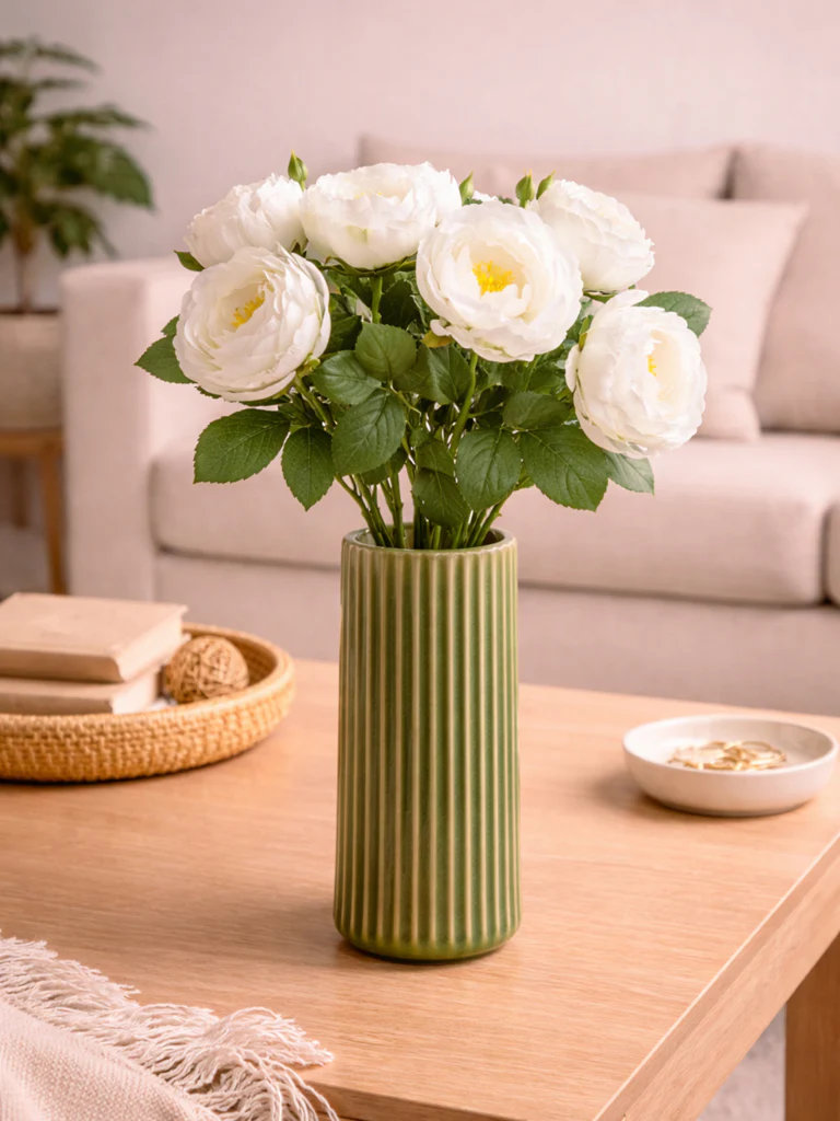 Westside Home White Artificial Peony Flower Bunch