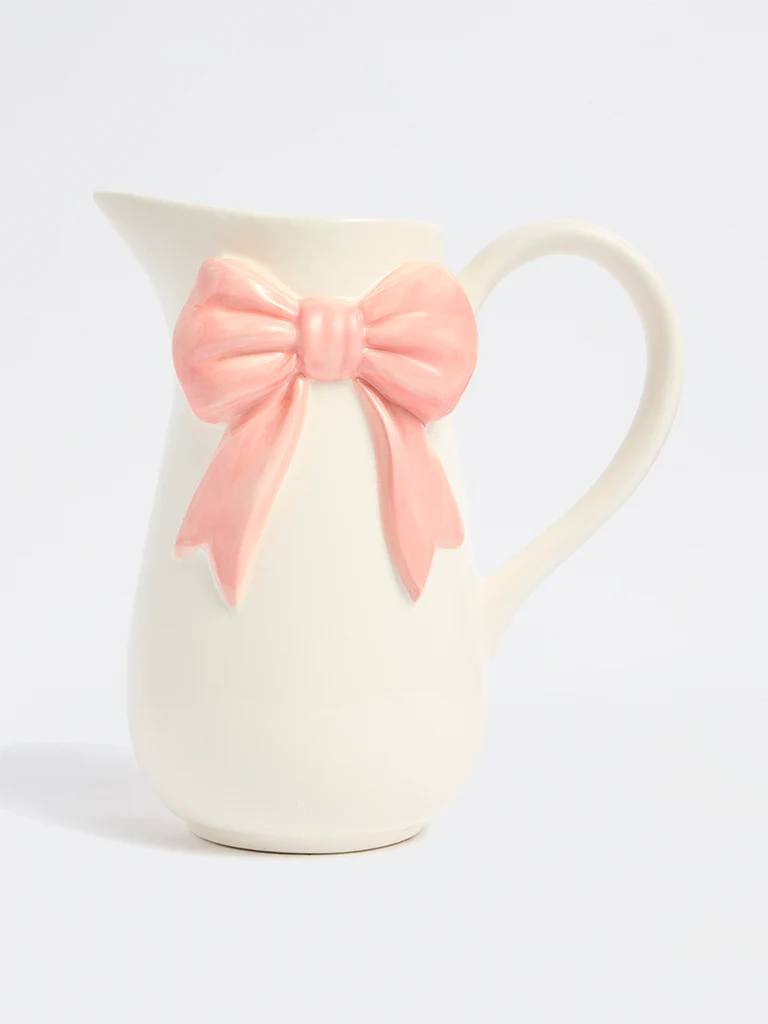Westside Home White Bow Design Ceramic Jug Vase