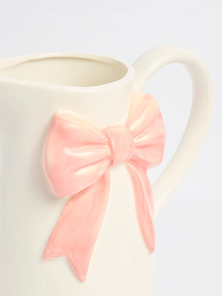 Westside Home White Bow Design Ceramic Jug Vase - Image 3