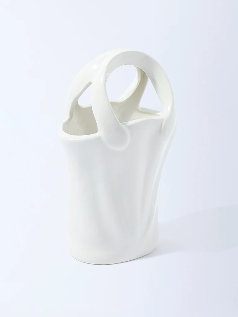 Westside Home White Ceramic Bucket Vase - Image 2