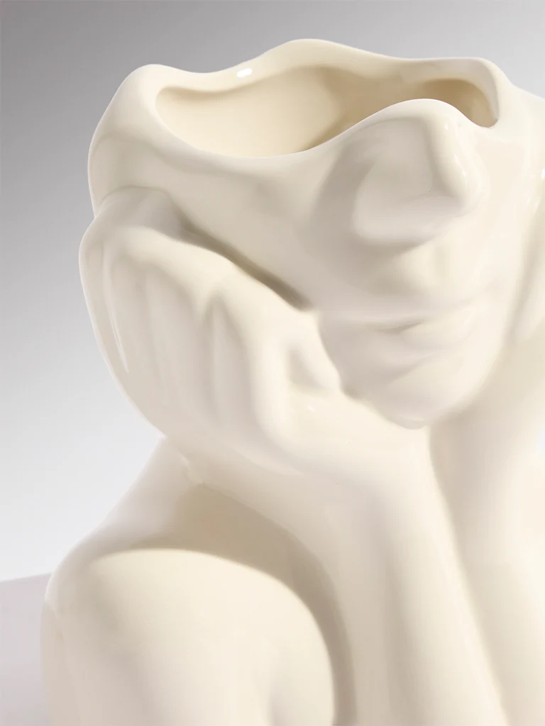 Westside Home White Ceramic Face Vase - Image 3