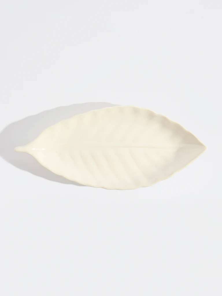 Westside Home White Leaf Shaped Small Serving Platter - Image 2