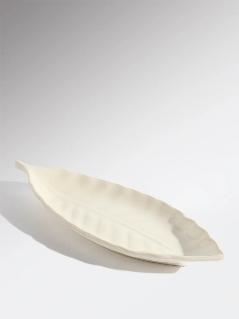 Westside Home White Leaf Shaped Small Serving Platter - Image 3