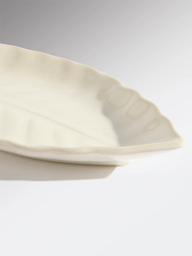 Westside Home White Leaf Shaped Small Serving Platter - Image 4