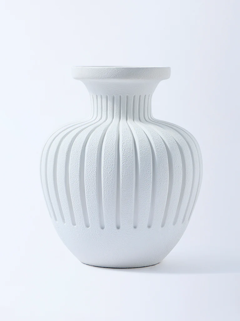 Westside Home White Marble Mix Groove Vase - Image 3