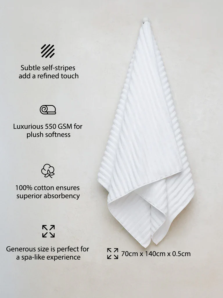 Westside Home White Self-Striped Luxe Bath Towel - Image 5
