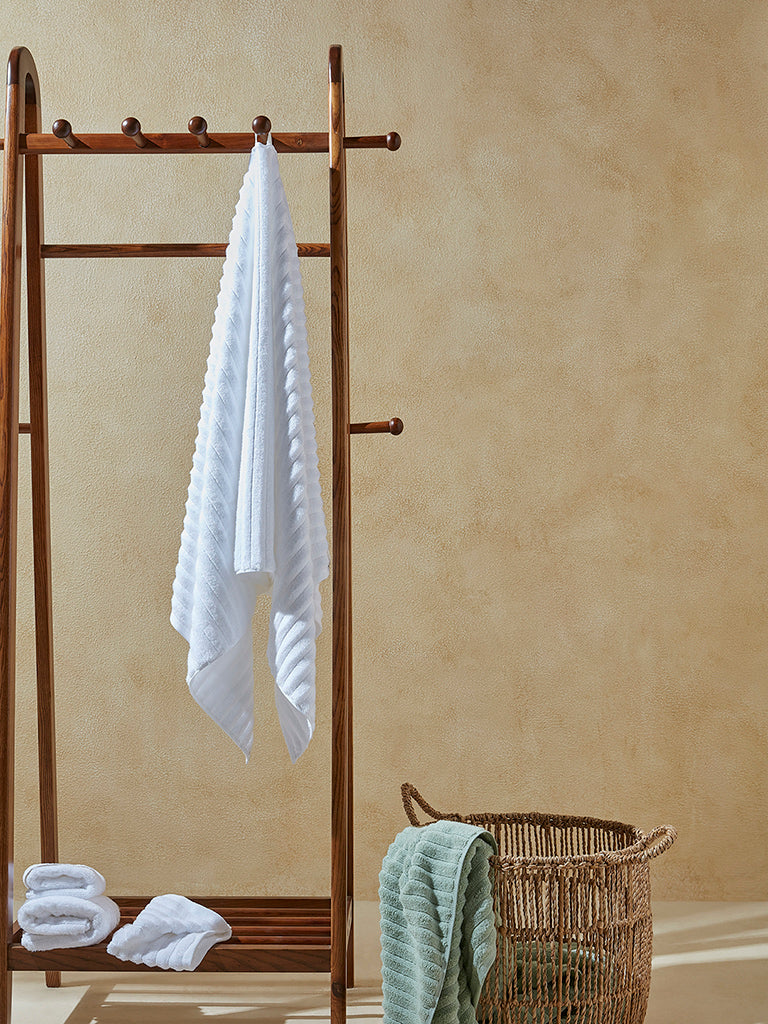 Westside Home White Self-Striped Luxe Bath Towel - Image 6
