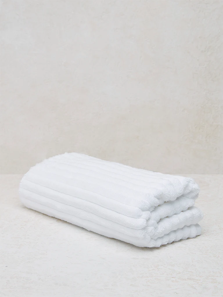 Westside Home White Self-Striped Luxe Bath Towel - Image 5