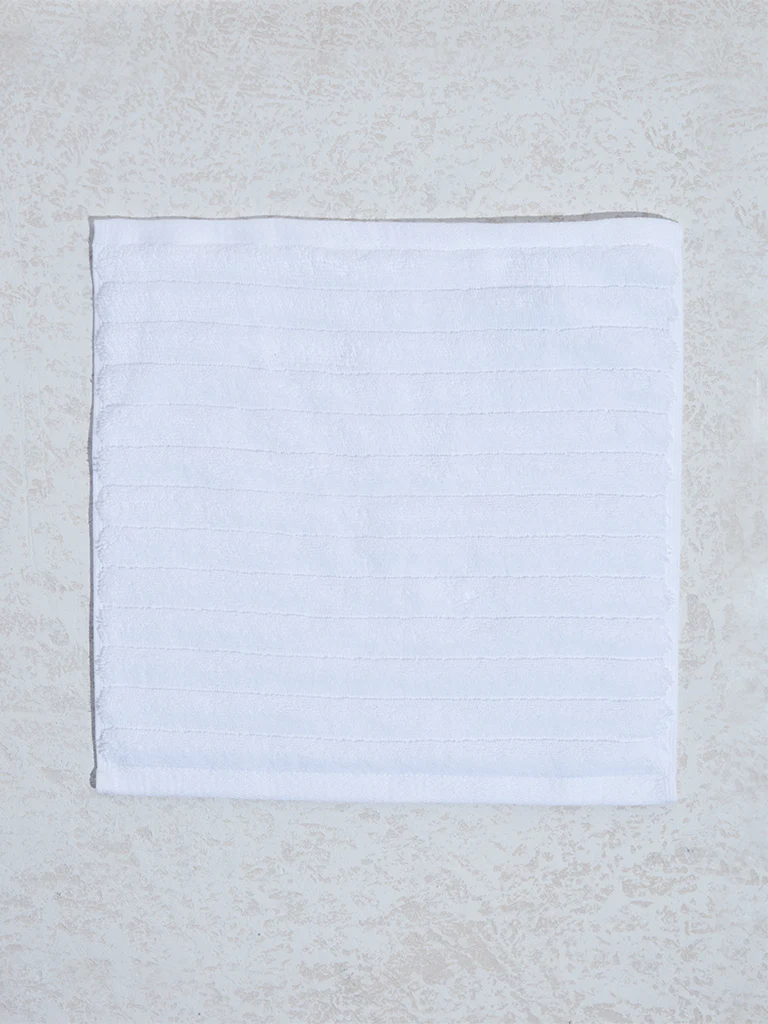 Westside Home White Self-Striped Luxe Face Towel (Set of 2) - Image 3