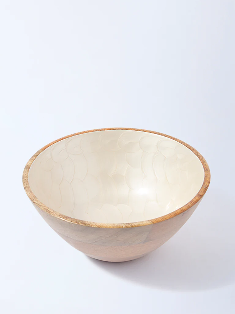 Westside Home White Shell Detailed Enamel Bowl - Image 2