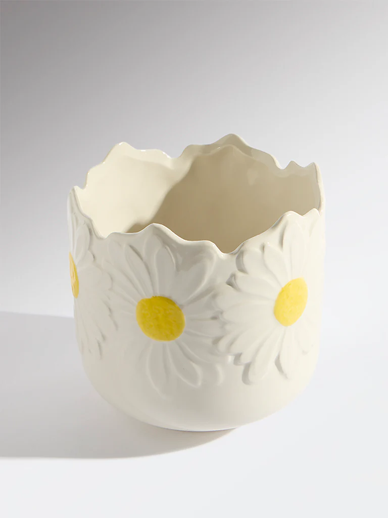Westside Home White Sunflower Pot - Large - Image 2
