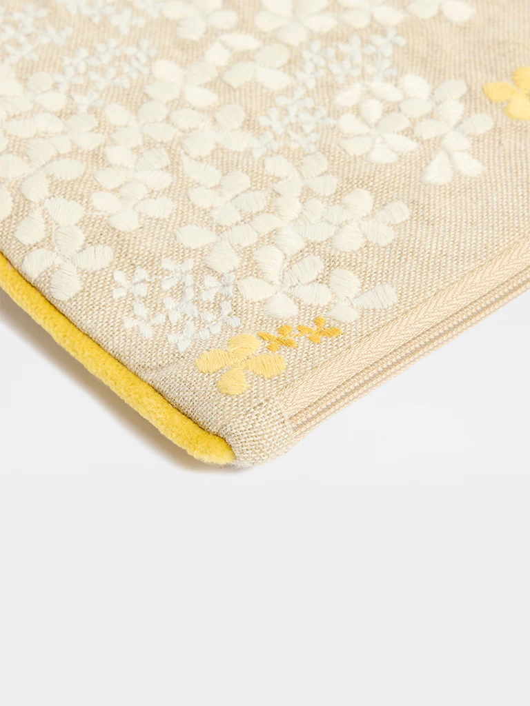Westside Home Yellow Beige Embroidered Pouch - Image 3