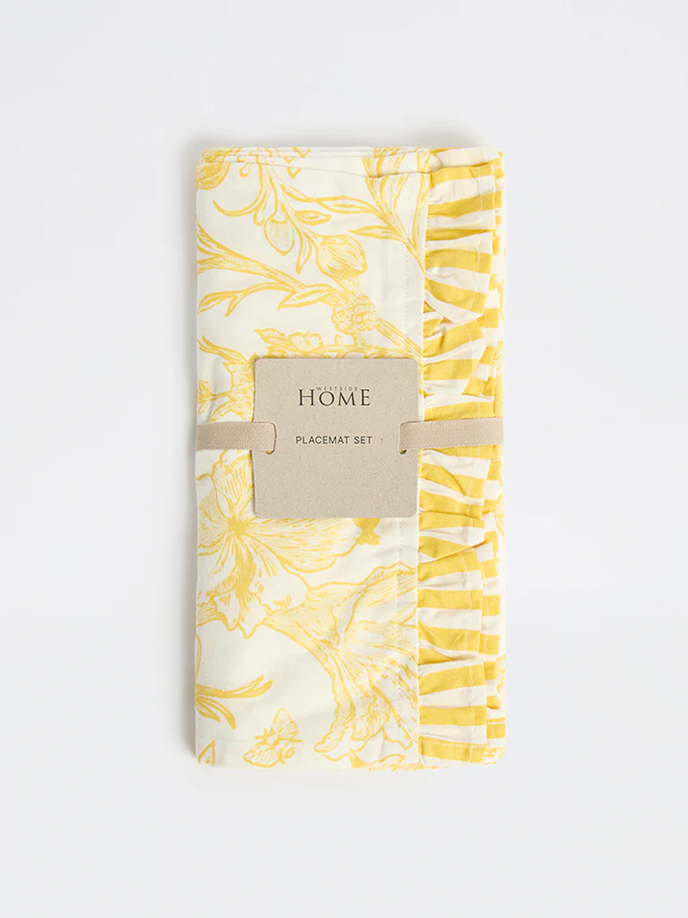 Westside Home Yellow Botanical Design Placemats - (Set of 4) - Image 2