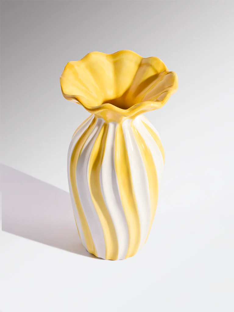 Westside Home Yellow Ceramic Frill Vase - Small - Image 2