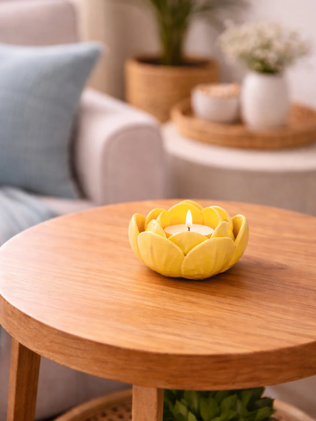 Westside Home Yellow Floral Ceramic Tealight Holder
