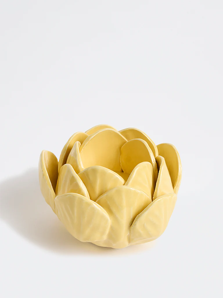 Westside Home Yellow Floral Ceramic Tealight Holder - Image 2