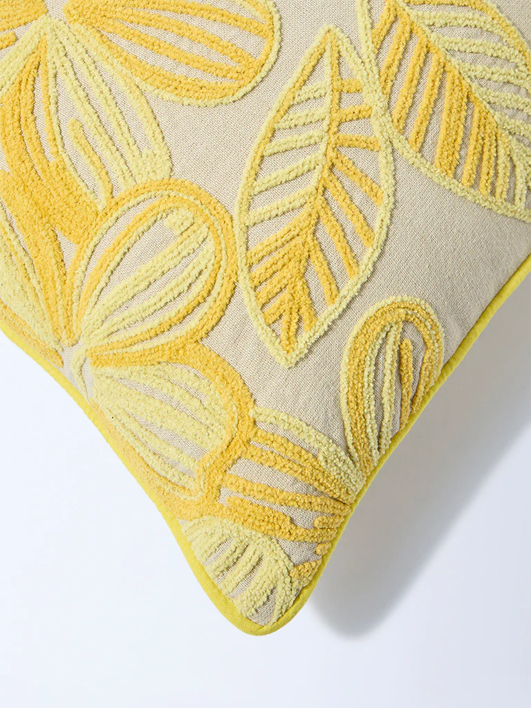 Westside Home Yellow Floral Embroidered Cushion Cover - Image 3