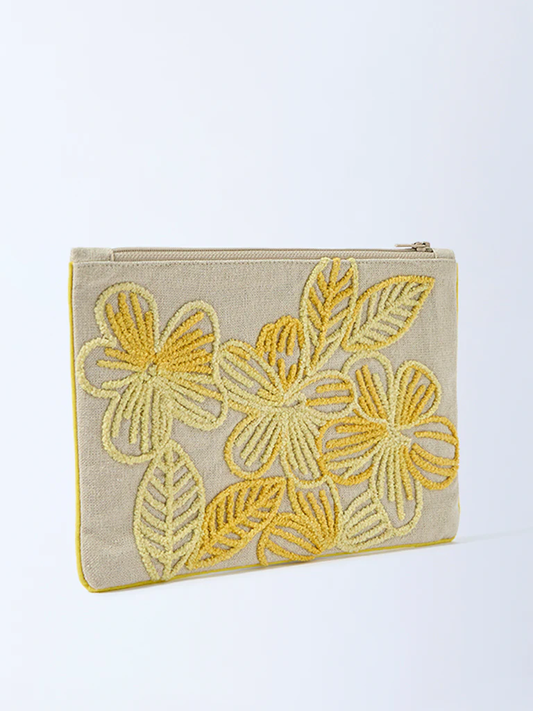 Westside Home Yellow Floral Embroidered Pouch - Image 2