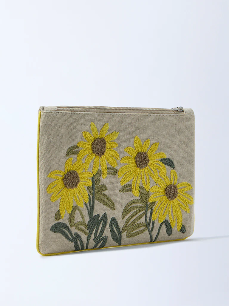 Westside Home Yellow Floral Embroidered Pouch - Image 2