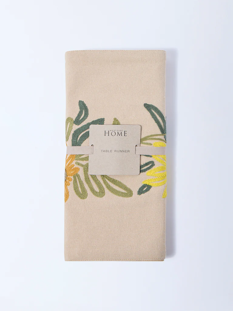 Westside Home Yellow Floral Embroidered Table Runner