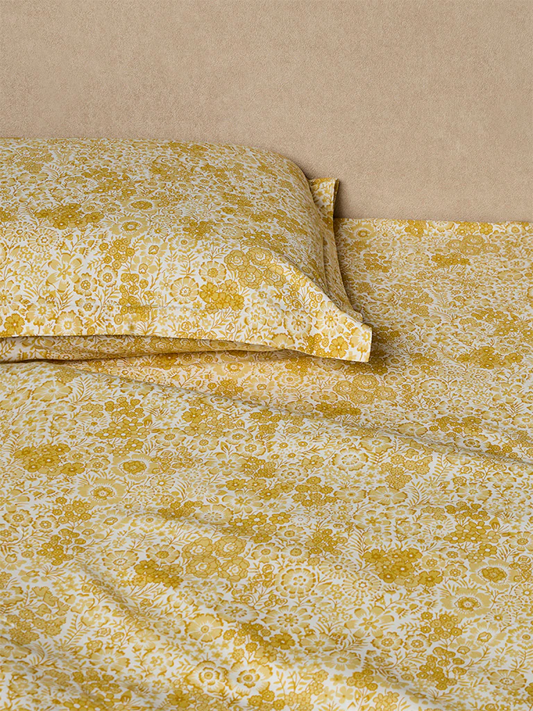 Westside Home Yellow Floral Pattern King Bed Sheet Set