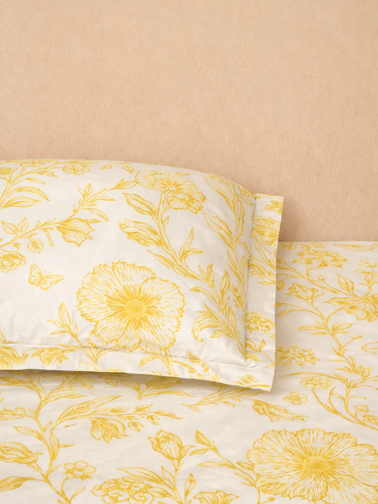 Westside Home Yellow Floral Printed King Bed Sheet Set
