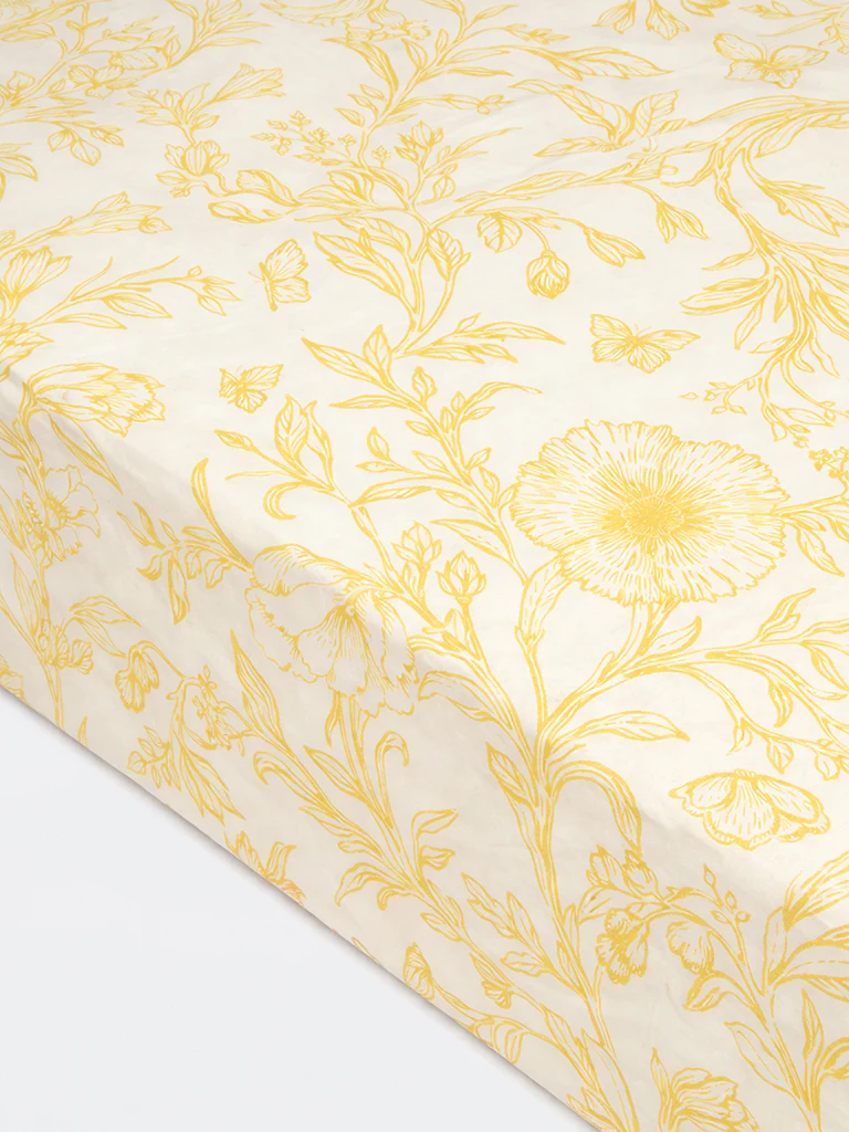 Westside Home Yellow Floral Printed King Bed Sheet Set - Image 2