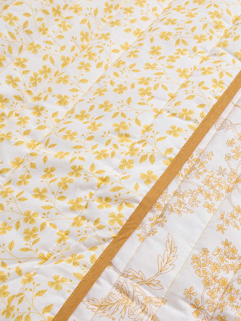 Westside Home Yellow Floral Printed Reversible Single Bed Comforter - Image 3