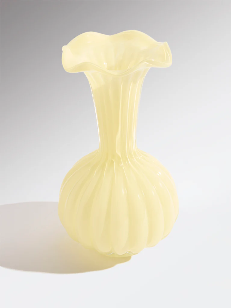 Westside Home Yellow Frill Glass Vase