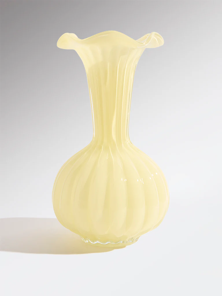Westside Home Yellow Frill Glass Vase - Image 2