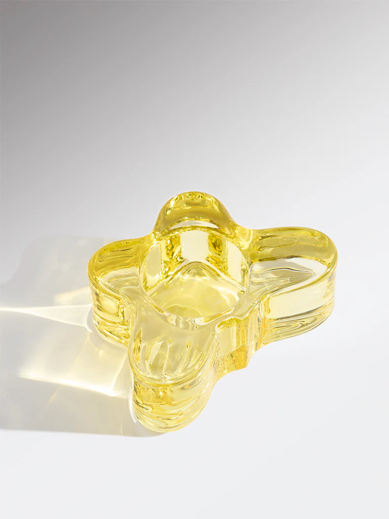 Westside Home Yellow Glass Butterfly Tealight Candle Holder - Image 2