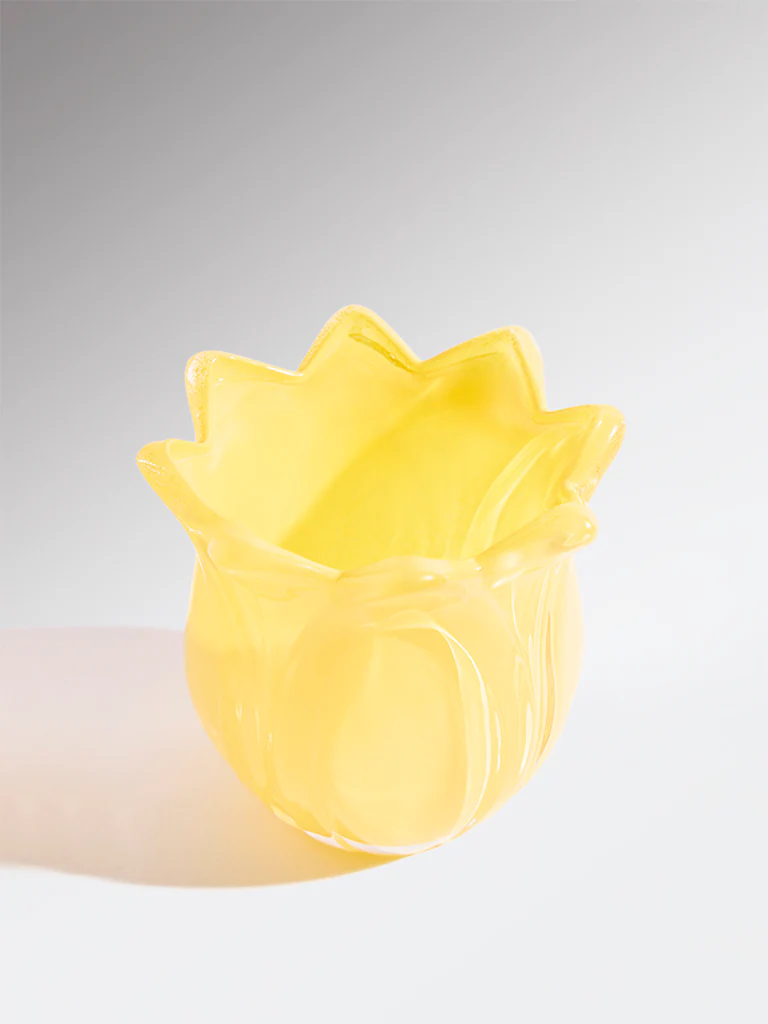 Westside Home Yellow Glass Lotus Tealight Candle Holder - Image 2