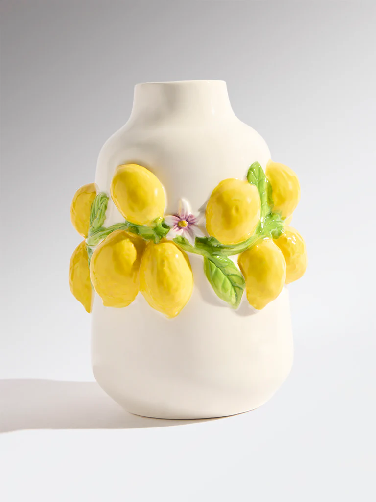 Westside Home Yellow Lemon Design Short Ceramic Vase - Image 2