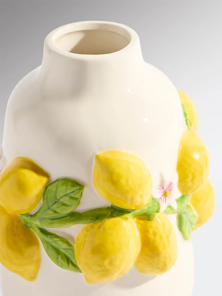 Westside Home Yellow Lemon Design Short Ceramic Vase - Image 3