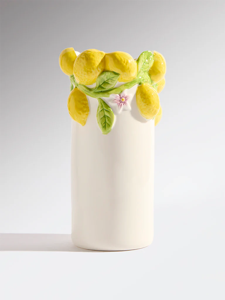 Westside Home Yellow Lemon Design Tall Ceramic Vase - Image 2