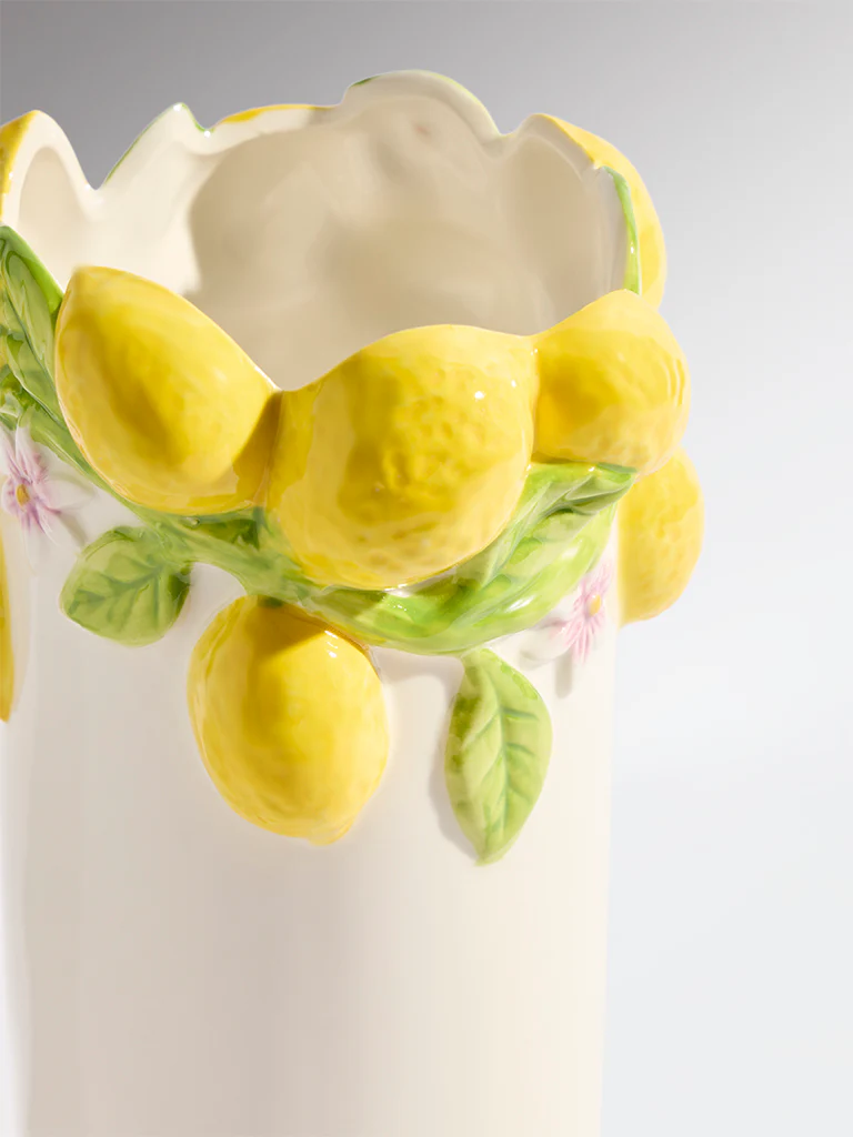 Westside Home Yellow Lemon Design Tall Ceramic Vase - Image 3
