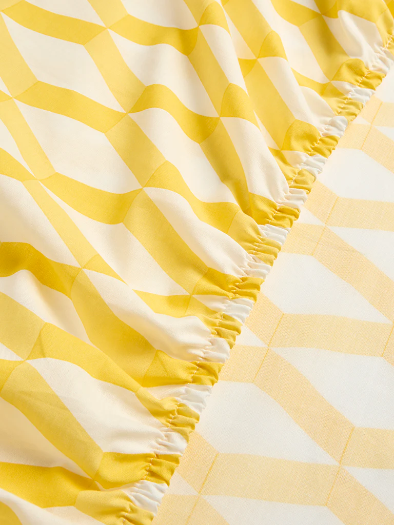 Westside Home Yellow Rhombus Printed Queen Bed Sheet Set - Image 3