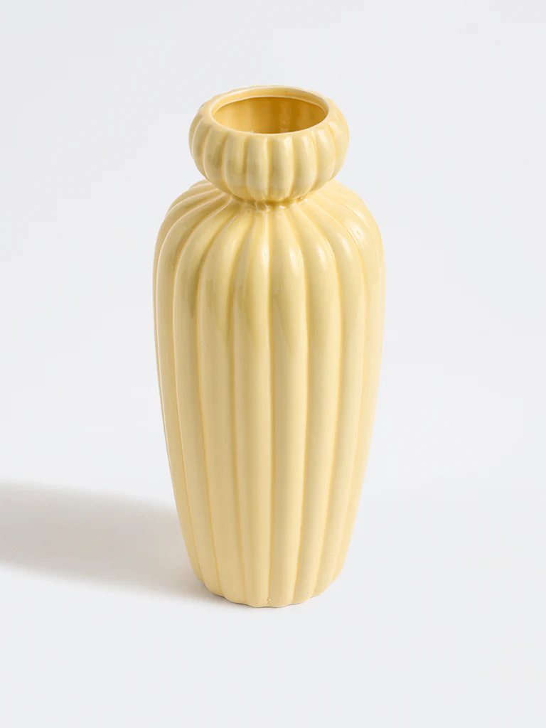 Westside Home Yellow Ribbed Ceramic Vase - Image 2