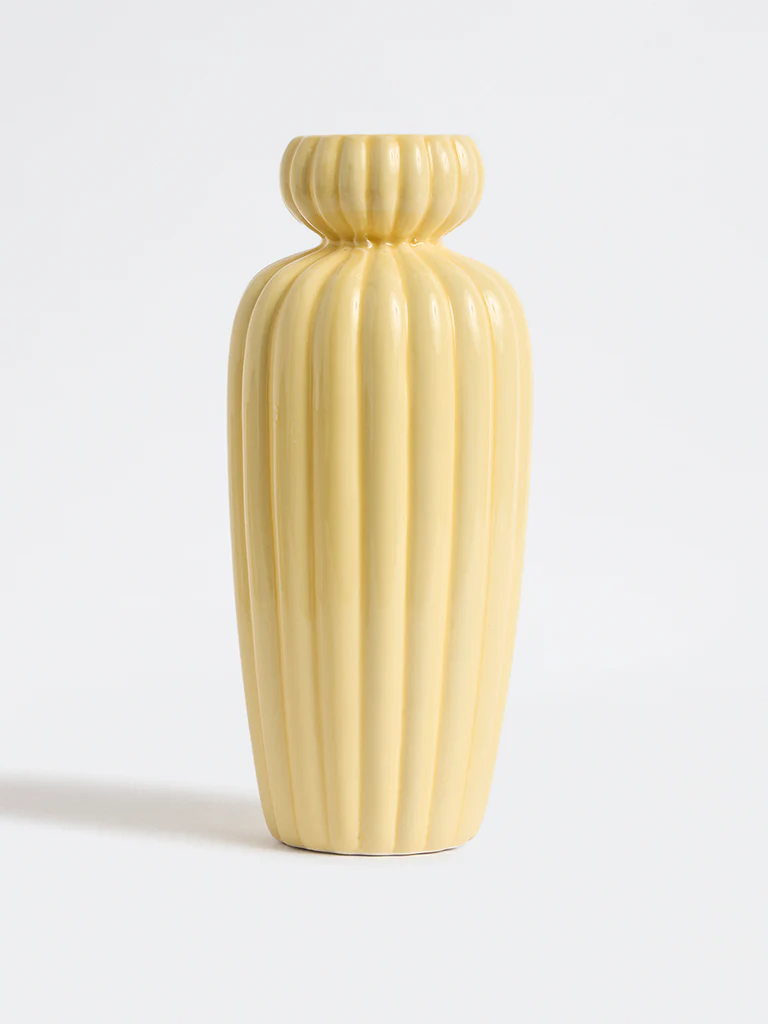 Westside Home Yellow Ribbed Ceramic Vase - Image 3
