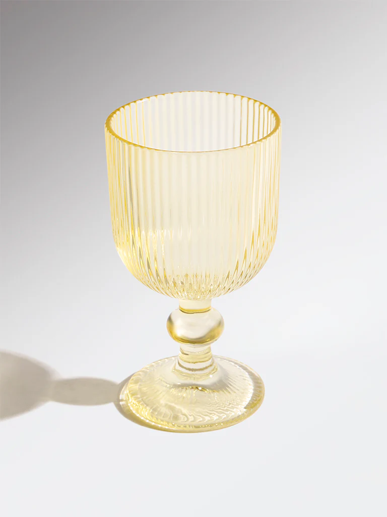 Westside Home Yellow Ribbed-Textured Wine Glass