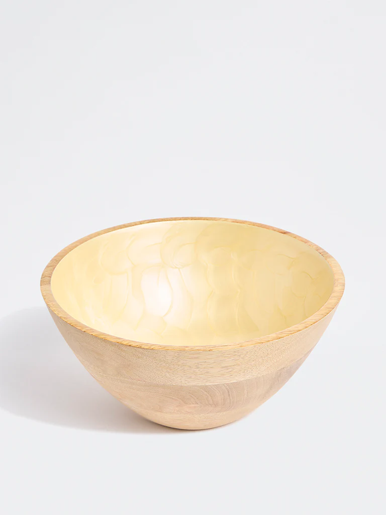 Westside Home Yellow Shell Design Wooden Bowl - Image 2