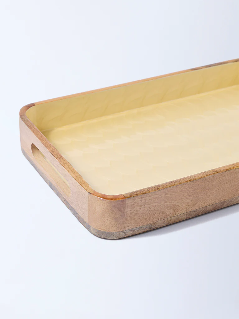 Westside Home Yellow Shell Detailed Wooden Serving Tray - Image 3