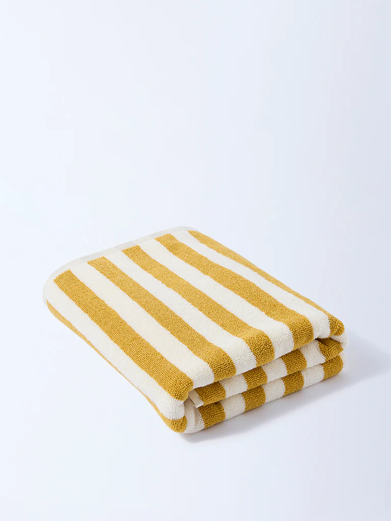 Westside Home Yellow Stripe Pattern Bath Towel - Image 2