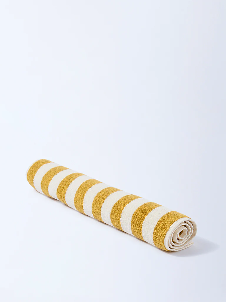 Westside Home Yellow Stripe Pattern Hand Towel - Image 2