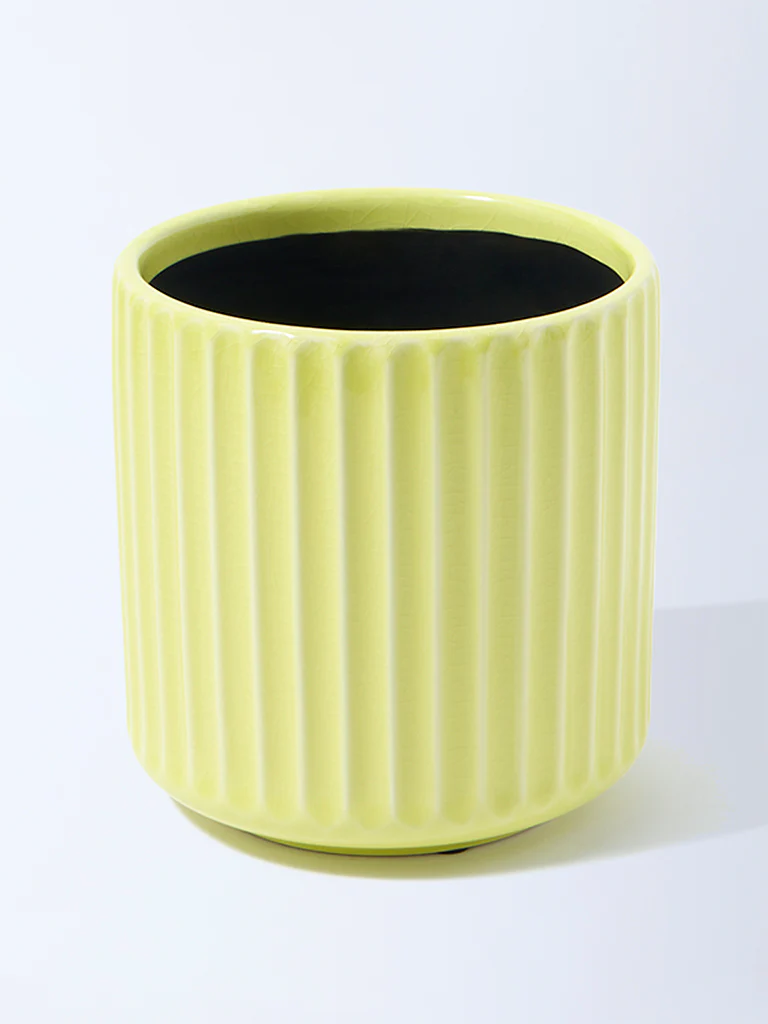 Westside Home Yellow Striped Ceramic Planter - Image 2