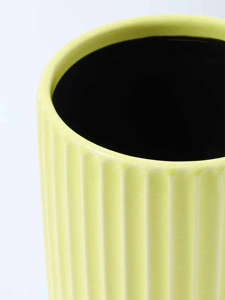 Westside Home Yellow Striped Ceramic Planter - Image 3