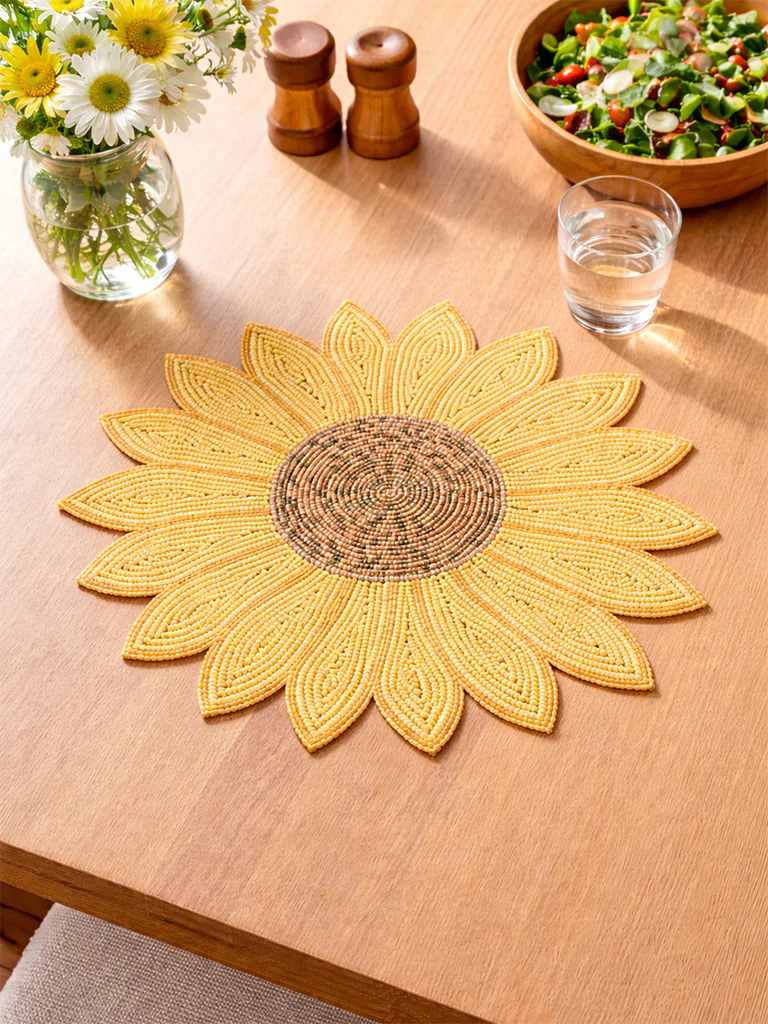 Westside Home Yellow Sunflower Beaded Placemat - Image 4