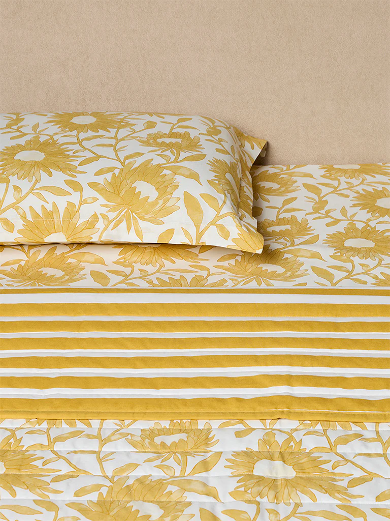 Westside Home Yellow Sunflower Reversible Quilted Single Bed Comforter