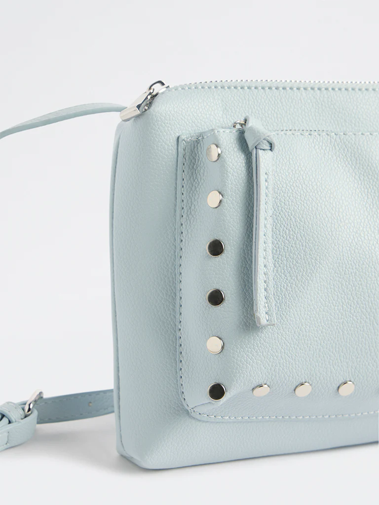 Westside Light Blue Stud-Detail Textured Sling Bag - Image 3
